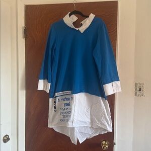 Blue and White Women's Top